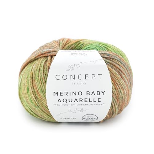 Katia Babywolle Merino Baby Aquarelle, Wolle mit Farbverlauf, sehr weich und pflegeleicht, Easy Care Waschmaschine + Trockner geeignet | 50g (364) von Katia