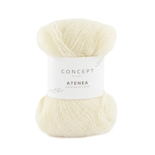 Katia Concept Atenea Strickgarn, flauschiges Lacegarn, 42% Wolle 40% Baumwolle 18% Kaschmir, 25g ~175m (80 natur weiss) von Katia