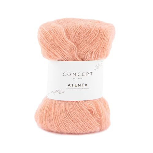 Katia Concept Atenea Strickgarn, flauschiges Lacegarn, 42% Wolle 40% Baumwolle 18% Kaschmir, 25g ~175m (82 helles lachs rot) von Katia
