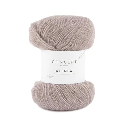 Katia Concept Atenea Strickgarn, flauschiges Lacegarn, 42% Wolle 40% Baumwolle 18% Kaschmir, 25g ~175m (84 mattes hell lila) von Katia