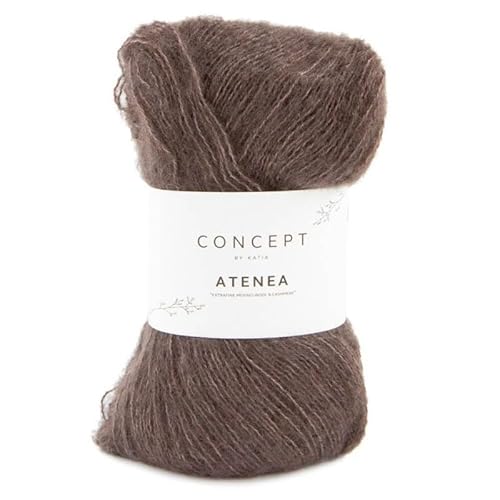 Katia Concept Atenea Strickgarn, flauschiges Lacegarn, 42% Wolle 40% Baumwolle 18% Kaschmir, 25g ~175m (86 braun) von Katia