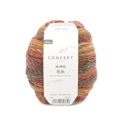 Katia Concept Hiro, Wolle mit Seide zum stricken oder häkeln, Farbverlaufswolle, 150g (301) von Katia