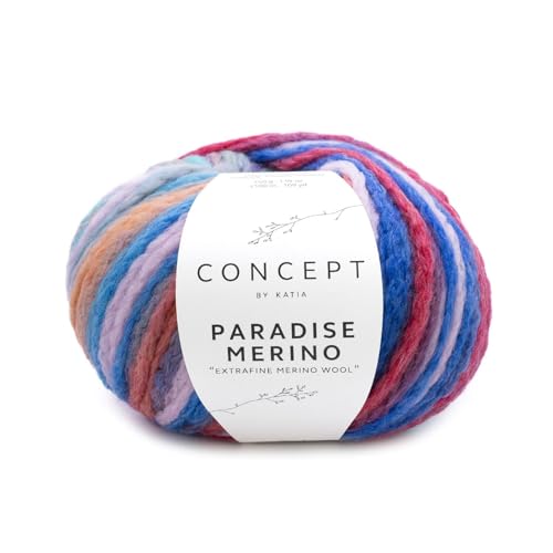 Katia Concept Paradise Merino Wolle 50g, Häkelwolle Farbverlaufswolle, Strickgarn Merinowolle bunt, 93% Wolle, 7% Polyamid, Nadelstärke 7 bis 8 mm (501) von Katia