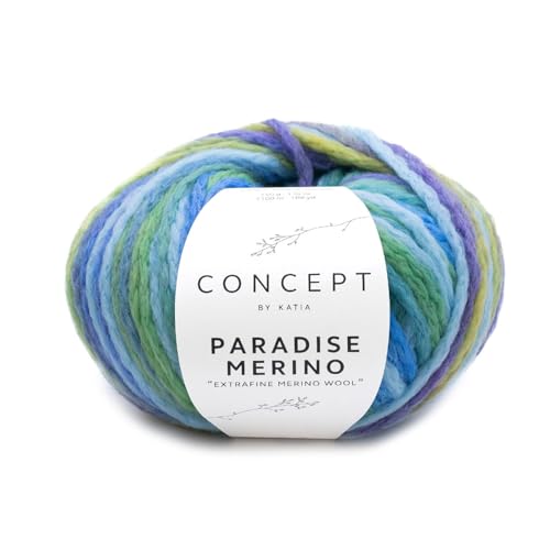 Katia Concept Paradise Merino Wolle 50g, Häkelwolle Farbverlaufswolle, Strickgarn Merinowolle bunt, 93% Wolle, 7% Polyamid, Nadelstärke 7 bis 8 mm (502) von Katia