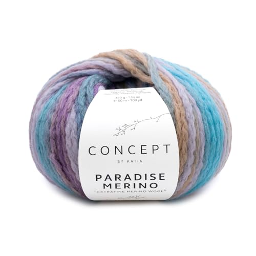 Katia Concept Paradise Merino Wolle 50g, Häkelwolle Farbverlaufswolle, Strickgarn Merinowolle bunt, 93% Wolle, 7% Polyamid, Nadelstärke 7 bis 8 mm (503) von Katia