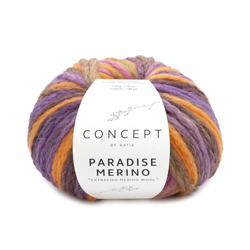 Katia Concept Paradise Merino Wolle 50g, Häkelwolle Farbverlaufswolle, Strickgarn Merinowolle bunt, 93% Wolle, 7% Polyamid, Nadelstärke 7 bis 8 mm (504) von Katia