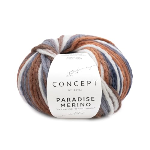 Katia Concept Paradise Merino Wolle 50g, Häkelwolle Farbverlaufswolle, Strickgarn Merinowolle bunt, 93% Wolle, 7% Polyamid, Nadelstärke 7 bis 8 mm (505) von Katia