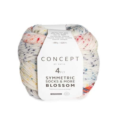 Katia Concept Symmetric Socks & More Blossom 4ply, Sockenwolle mit Farbverlauf, Strumpfwolle 4-fach, Sockengarn 4-fädig, 75% Wolle (Merino mulesingfrei), 25% Polyamid (60) von Katia