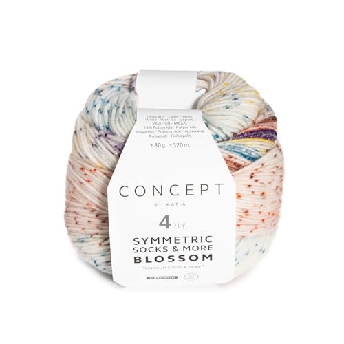 Katia Concept Symmetric Socks & More Blossom 4ply, Sockenwolle mit Farbverlauf, Strumpfwolle 4-fach, Sockengarn 4-fädig, 75% Wolle (Merino mulesingfrei), 25% Polyamid (61) von Katia