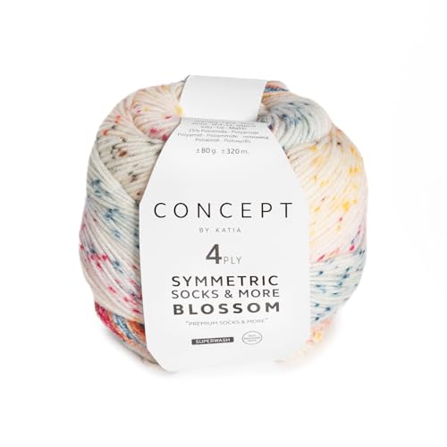 Katia Concept Symmetric Socks & More Blossom 4ply, Sockenwolle mit Farbverlauf, Strumpfwolle 4-fach, Sockengarn 4-fädig, 75% Wolle (Merino mulesingfrei), 25% Polyamid (62) von Katia