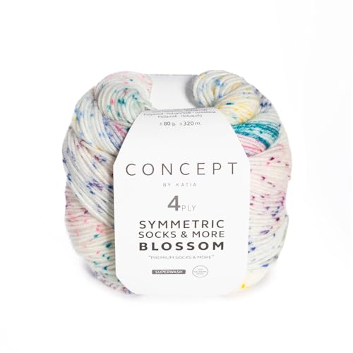 Katia Concept Symmetric Socks & More Blossom 4ply, Sockenwolle mit Farbverlauf, Strumpfwolle 4-fach, Sockengarn 4-fädig, 75% Wolle (Merino mulesingfrei), 25% Polyamid (64) von Katia