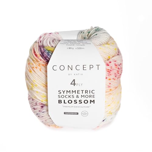 Katia Concept Symmetric Socks & More Blossom 4ply, Sockenwolle mit Farbverlauf, Strumpfwolle 4-fach, Sockengarn 4-fädig, 75% Wolle (Merino mulesingfrei), 25% Polyamid (65) von Katia