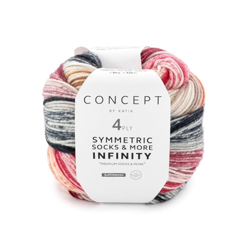 Katia Concept Symmetric Socks & More Infinity 4ply, Sockenwolle mit Farbverlauf, Strumpfwolle 4-fach, Sockengarn 4-fädig, 75% Wolle (Merino mulesingfrei), 25% Polyamid (90) von Katia