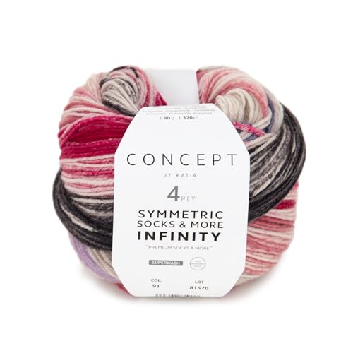 Katia Concept Symmetric Socks & More Infinity 4ply, Sockenwolle mit Farbverlauf, Strumpfwolle 4-fach, Sockengarn 4-fädig, 75% Wolle (Merino mulesingfrei), 25% Polyamid (91) von Katia