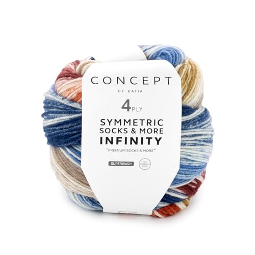 Katia Concept Symmetric Socks & More Infinity 4ply, Sockenwolle mit Farbverlauf, Strumpfwolle 4-fach, Sockengarn 4-fädig, 75% Wolle (Merino mulesingfrei), 25% Polyamid (92) von Katia