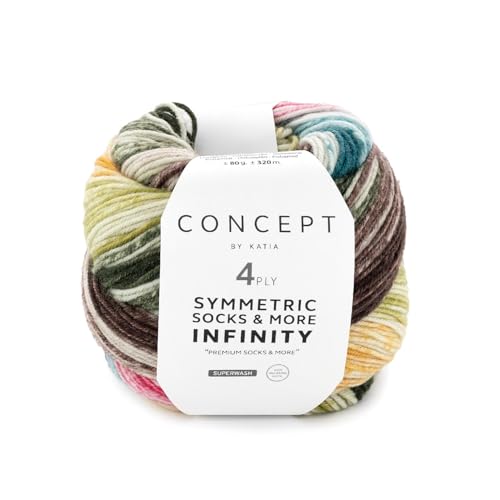 Katia Concept Symmetric Socks & More Infinity 4ply, Sockenwolle mit Farbverlauf, Strumpfwolle 4-fach, Sockengarn 4-fädig, 75% Wolle (Merino mulesingfrei), 25% Polyamid (94) von Katia