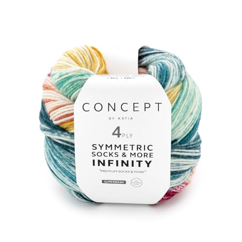 Katia Concept Symmetric Socks & More Infinity 4ply, Sockenwolle mit Farbverlauf, Strumpfwolle 4-fach, Sockengarn 4-fädig, 75% Wolle (Merino mulesingfrei), 25% Polyamid (95) von Katia