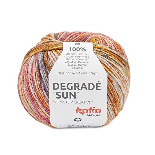Katia Degradé Sun | Häkelwolle buntes Baumwollgarn zum Stricken und Häkeln | Häkelgarn Sommerwolle aus reiner Baumwolle mit Farbverlauf | 50g 115m (56) von Katia