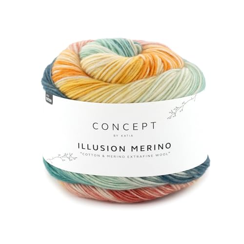 Katia Illusion Merino, Wolle Farbverlaufsgarn, 70% GOTS zertifizierte Bio Baumwolle + 30% Schurwolle, 200g (301) von Katia
