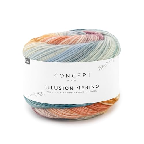 Katia Illusion Merino, Wolle Farbverlaufsgarn, 70% GOTS zertifizierte Bio Baumwolle + 30% Schurwolle, 200g (302) von Katia