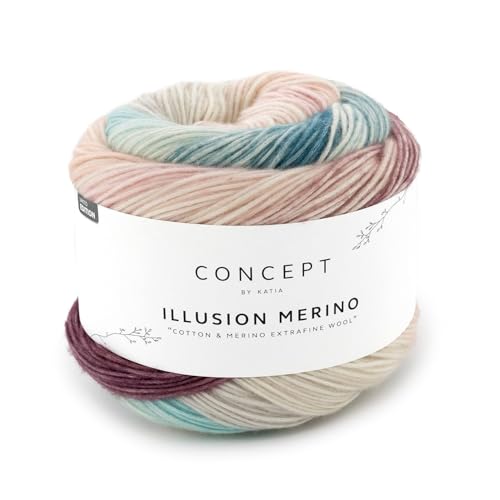 Katia Illusion Merino, Wolle Farbverlaufsgarn, 70% GOTS zertifizierte Bio Baumwolle + 30% Schurwolle, 200g (303) von Katia
