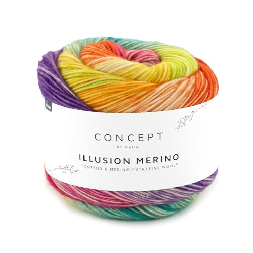 Katia Illusion Merino, Wolle Farbverlaufsgarn, 70% GOTS zertifizierte Bio Baumwolle + 30% Schurwolle, 200g (304) von Katia