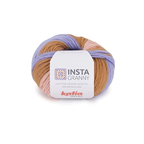 Katia InstaGranny | Insta Granny Squares häkeln aus reiner Wolle zum Häkeln für Häkelnadel 5-5 mm (104 - Malve-Camel-Rosé) von Katia