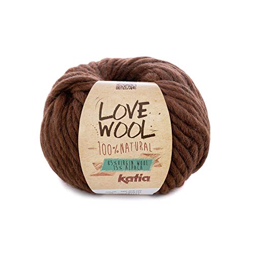 Katia Love Wool, dicke Wolle braun, Dochtgarn Schurwolle und Alpaka zum Stricken und Häkeln | 100g 50m (104 braun) von Katia
