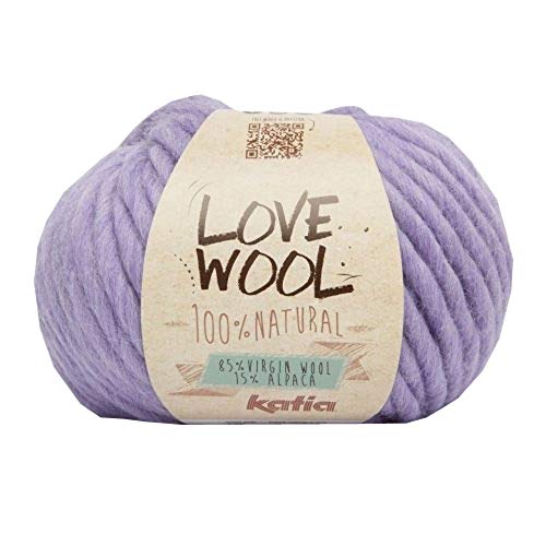 Katia Love Wool dicke Wolle lila flieder, Dochtgarn Schurwolle und Alpaka zum Stricken und Häkeln | 100g 50m (132 lila) von Katia