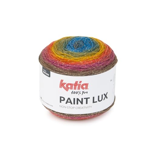 Katia Paint Lux: Wolle (Wollgarn) - 150 g, 540 m - Koralle, Ockerblau, Perlviolett von Katıa