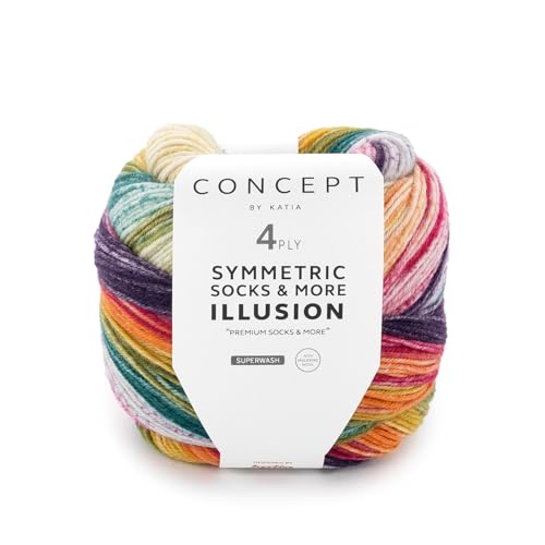Katia Symmetric Socks & More Illusion, Sockenwolle 4fädig, 320m Farbverlauf, 80g, Nadelstärke 2,5mm, Sockengarn 4-fädig, zwei gleiche Socken stricken (71) von Katia