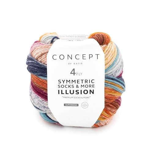 Katia Symmetric Socks & More Illusion, Sockenwolle 4fädig, 320m Farbverlauf, 80g, Nadelstärke 2,5mm, Sockengarn 4-fädig, zwei gleiche Socken stricken (72) von Katia