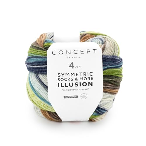 Katia Symmetric Socks & More Illusion, Sockenwolle 4fädig, 320m Farbverlauf, 80g, Nadelstärke 2,5mm, Sockengarn 4-fädig, zwei gleiche Socken stricken (75) von Katia