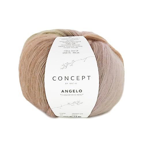 Katia Wolle Concept Angelo, Strickgarn Häkelwolle mit Farbverlauf, 100g, 67% Wolle 33% Polyamid (201 grün ocker rosa) von Katia