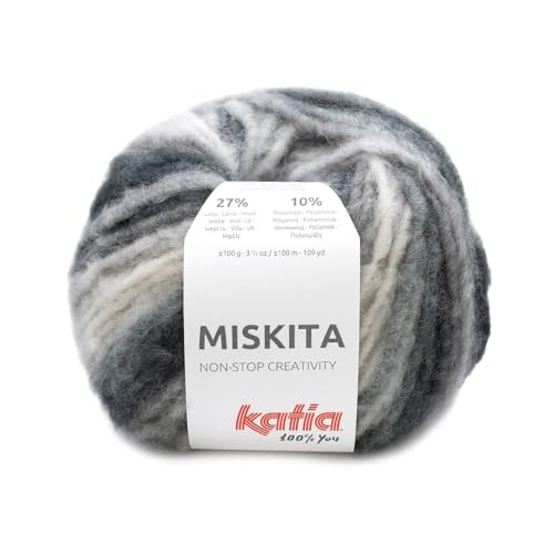 Katia Wolle Miskita 100g, dicke Häkelwolle mit Farbverlauf, Strickgarn Nadelstärke 9 bis 10 mm, 63% Polyacryl - 27% Wolle - 10% Polyamid (105) von Katia