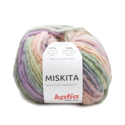 Katia Wolle Miskita 100g, dicke Häkelwolle mit Farbverlauf pastellfarben, Strickgarn Nadelstärke 9 bis 10 mm, 63% Polyacryl - 27% Wolle - 10% Polyamid (100 - pastell) von Katia