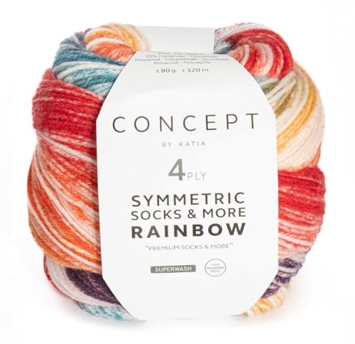Katia Wolle Rainbow Symmetric Socks & More, Regenbogen Sockenwolle mit Farbverlauf, Sockengarn 75% Wolle (Merino), 25% Polyamid, bunte Strumpfwolle (50) von Katia