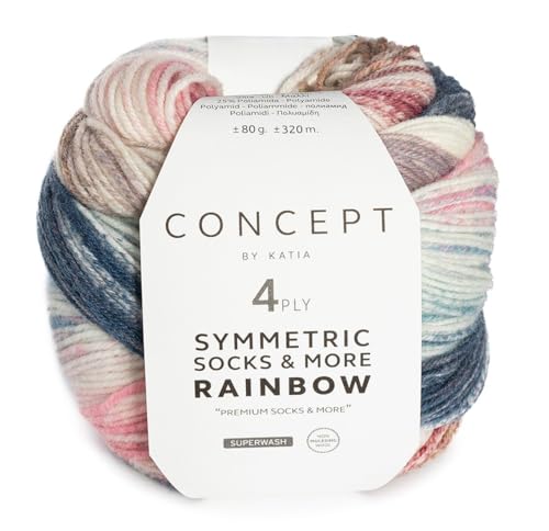 Katia Wolle Rainbow Symmetric Socks & More, Regenbogen Sockenwolle mit Farbverlauf, Sockengarn 75% Wolle (Merino), 25% Polyamid, bunte Strumpfwolle (51) von Katia