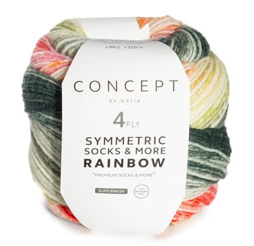 Katia Wolle Rainbow Symmetric Socks & More, Regenbogen Sockenwolle mit Farbverlauf, Sockengarn 75% Wolle (Merino), 25% Polyamid, bunte Strumpfwolle (52) von Katia