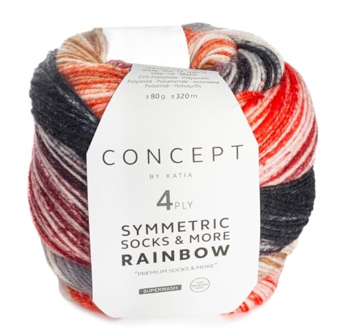 Katia Wolle Rainbow Symmetric Socks & More, Regenbogen Sockenwolle mit Farbverlauf, Sockengarn 75% Wolle (Merino), 25% Polyamid, bunte Strumpfwolle (53) von Katia