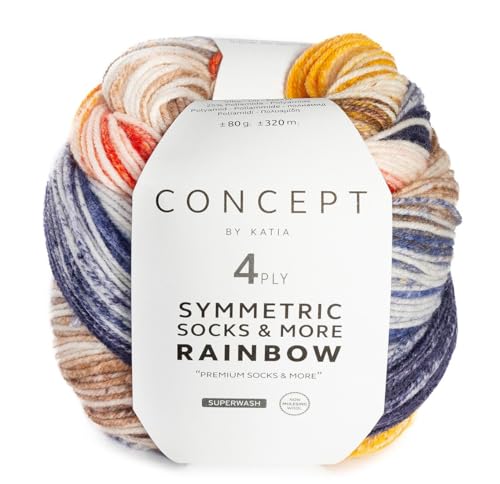 Katia Wolle Rainbow Symmetric Socks & More, Regenbogen Sockenwolle mit Farbverlauf, Sockengarn 75% Wolle (Merino), 25% Polyamid, bunte Strumpfwolle (54) von Katia