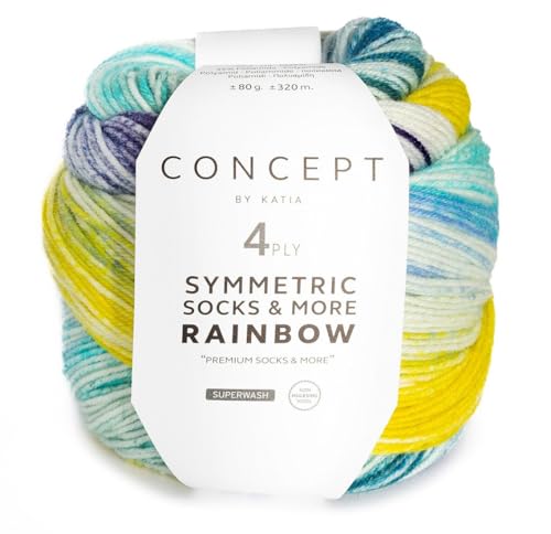 Katia Wolle Rainbow Symmetric Socks & More, Regenbogen Sockenwolle mit Farbverlauf, Sockengarn 75% Wolle (Merino), 25% Polyamid, bunte Strumpfwolle (55) von Katia