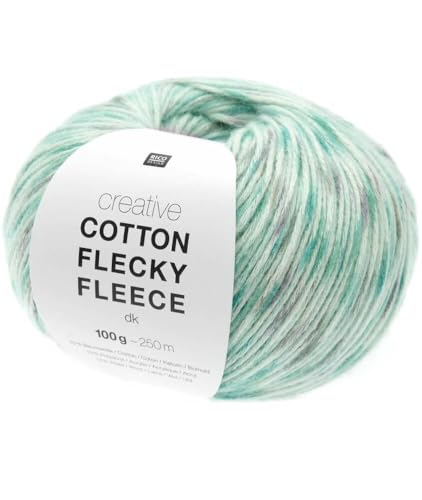 Rico Design 100g Creative Cotton Flecky Fleece dk - Farbe: 12 - türkis - einfarbiger Flausch in den bedruckte Baumwollfäden hineingearbeitet sind von Katıa