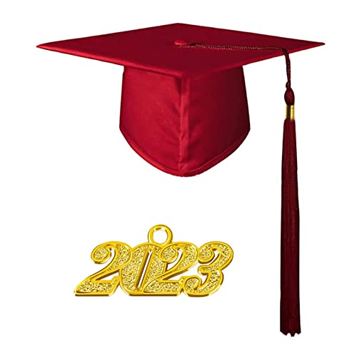 Unisex Erwachsene Graduation Hut mit 2023 Quaste für Schule, Zeremonie, Party und Bühne Weinrot von Katolang