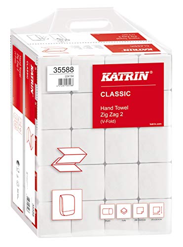 KATRIN® Papierhandtuch, CLASSIC Zig Zag 2, Tissue, 2lagig, V-Falzung, 20 x 200 Tücher, 23 x 24,4 cm, weiß (4.000 Stück), Sie erhalten 1 Karton á 4000 Stück von Katrin