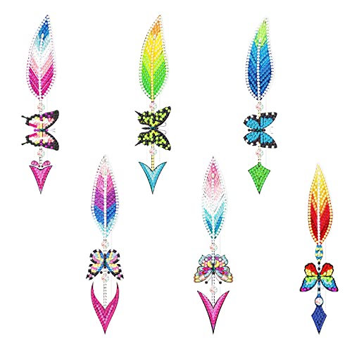 Diamond Painting Lesezeichen Set Feder, 5D Diamond Kristall Feather Lesezeichen Diamant Malerei Lesezeichen Anhänger Geburtstags Geschenk für Frauen Mädchen Kinder (6PCS) von Katutude