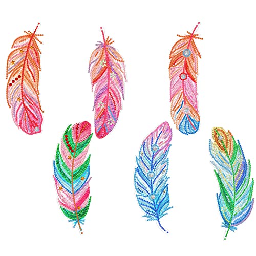 Diamond Painting Lesezeichen Set Feder, 5D Diamond Kristall Feather Lesezeichen Diamant Malerei Lesezeichen Anhänger Geburtstags Geschenk für Frauen Mädchen Kinder (6PCS) von Katutude