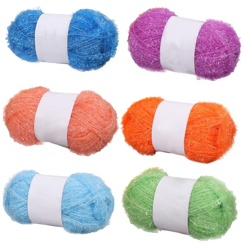 Katutude Glitzerndes Scrubby-Polyester-Garn, 6 Knäuel, Metallic, verschiedene Farben, 50 g/Knäuel, ideal zum Häkeln und Stricken Katutude Glitzerndes Scrubby-Polyester-Garn, 6 Knäuel, Metallic, verschiedene Farben, 50 g/Knäuel, ideal zum Häkeln und Stricken von Katutude