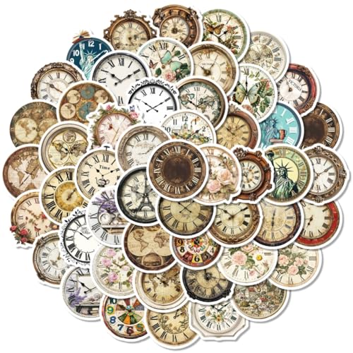 Scrapbooking Aufkleber 50 Stück Vintage Scrapbooking Uhr Aufkleber Klebeaufkleber für Laptop Scrapbooking Flasche Tagebuch Skate Telefon von Katutude