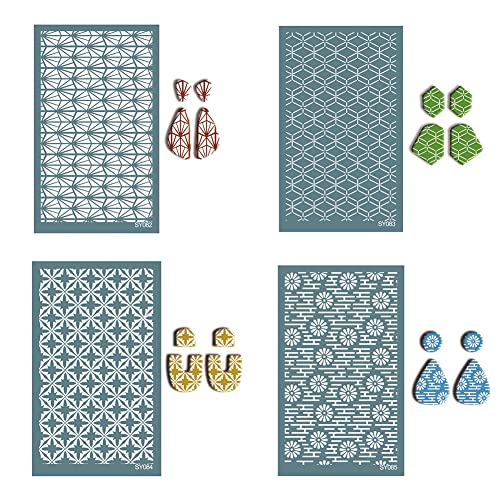 Katutude Siebdruckschablonen für Polymer Clay, 4 Stück Polymer Clay Siebdruck, Wiederverwendbares Siebdruck-Kit, Blumen Schablone für DIY Polymer Clay Schmuckherstellung Katutude Siebdruckschablonen für Polymer Clay, 4 Stück Polymer Clay Siebdruck, Wiederverwendbares Siebdruck-Kit, Blumen Schablone für DIY Polymer Clay Schmuckherstellung von Katutude